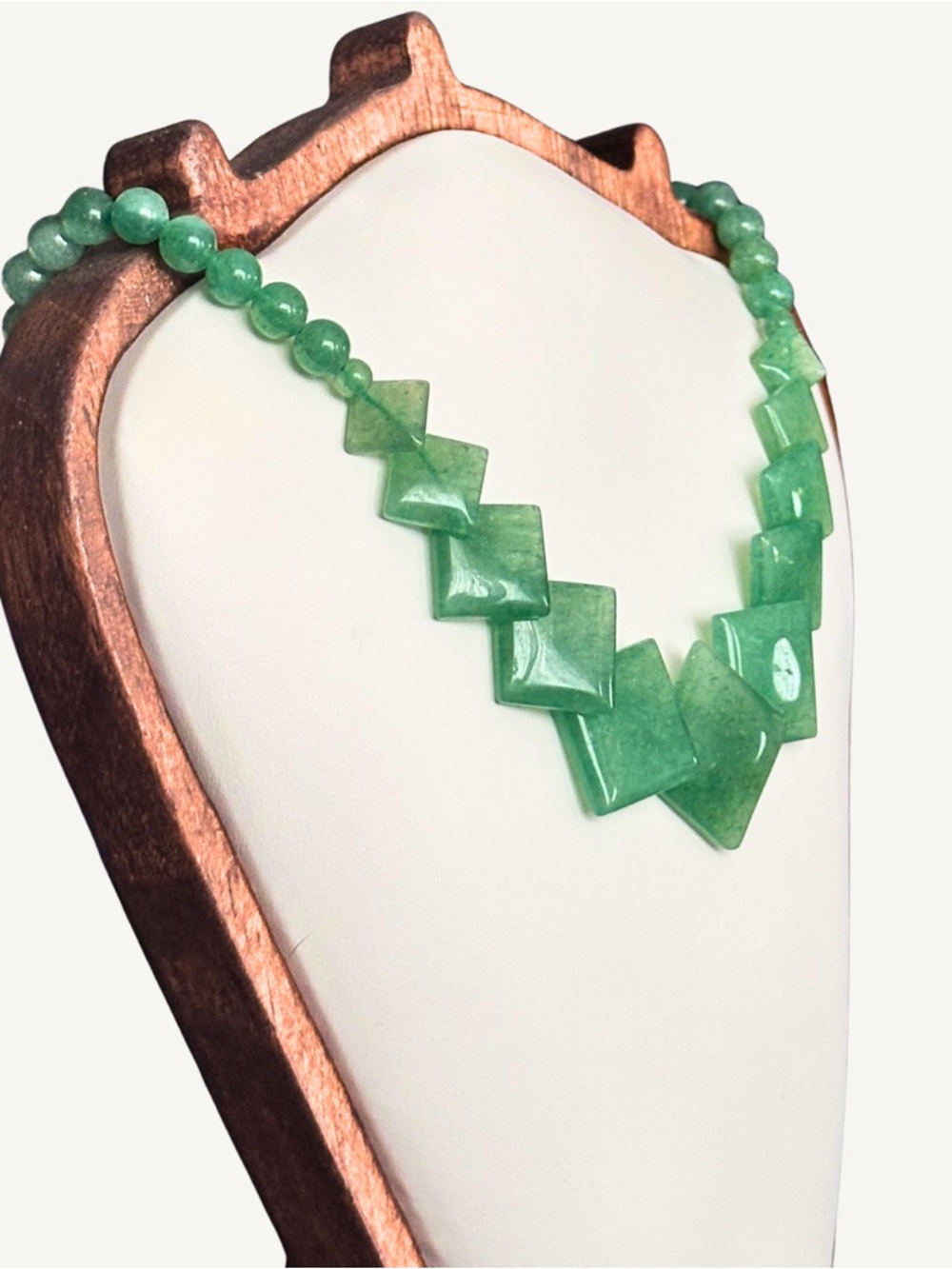 Natural Jade Art Deco Diamond Bead Necklace - Picture 3 of 7